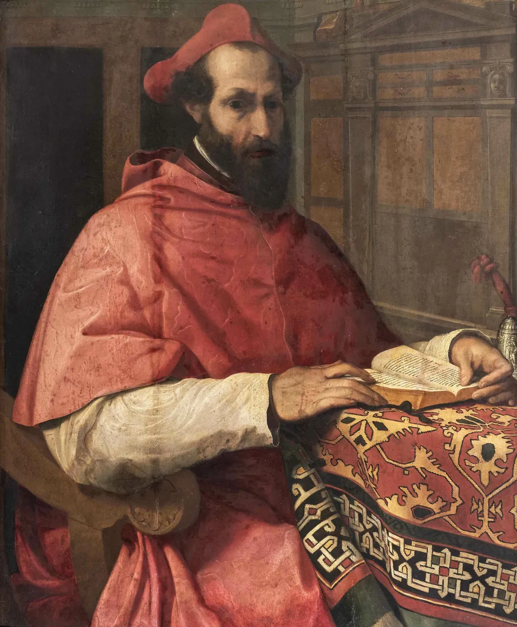 Portrait of Cardinal Marcello Cervini degli Spannocchi, by Jacopino del Conte, oil, 1550