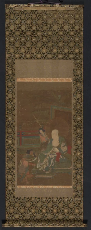 Seated Arhat with Two Attendants, detail