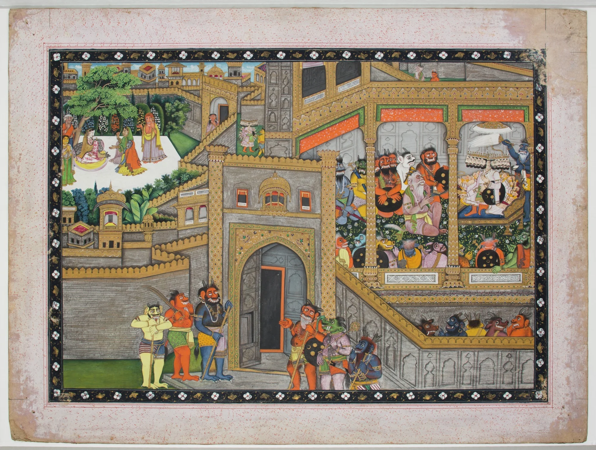 Sita Imprisoned at Ravana's Palace, Ravana Holding Court (Illustration to the Ramayana), detail