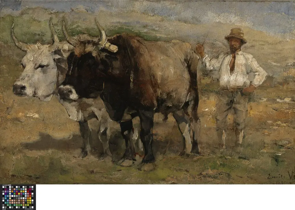 Werkossen, by Emile Verbrugge, oil, 1893
