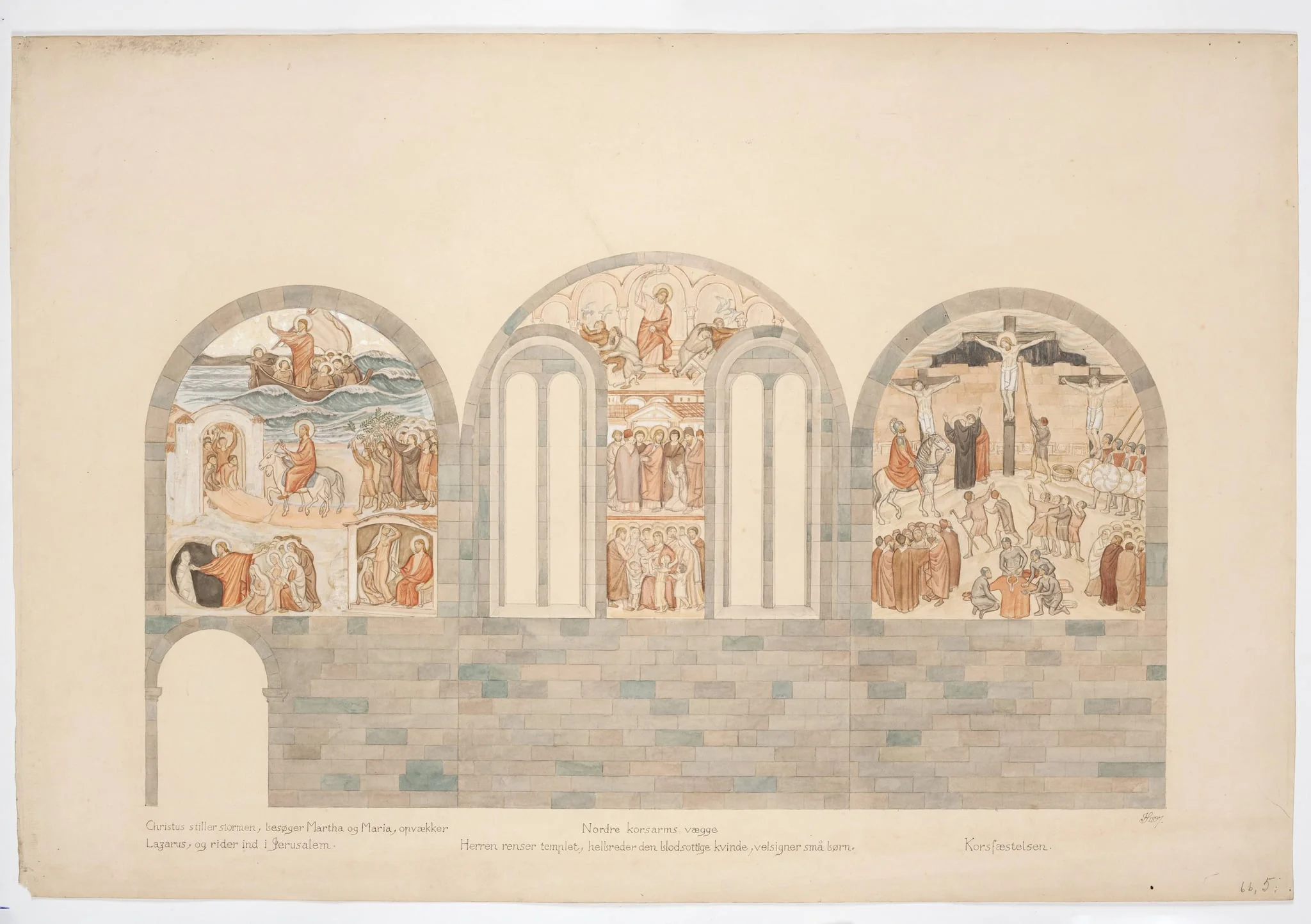 Udkast til freskerne i Viborg Domkirke. Nordre korsarms vægge, detail
