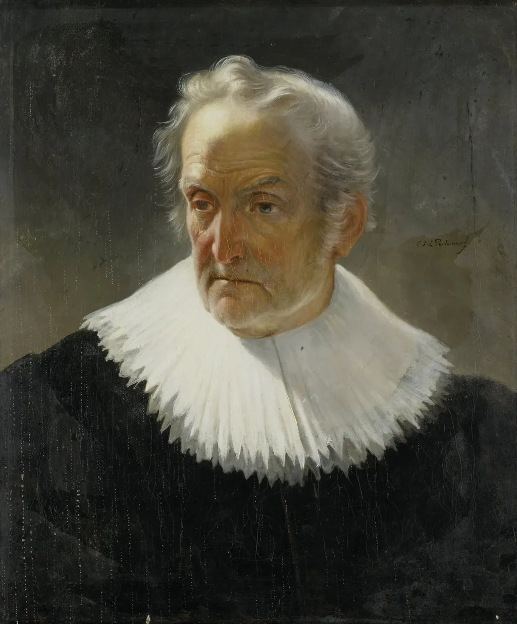 An old Man in 17th-century Dress, by Christiaan Julius Lodewijk Portman, oil, 1850