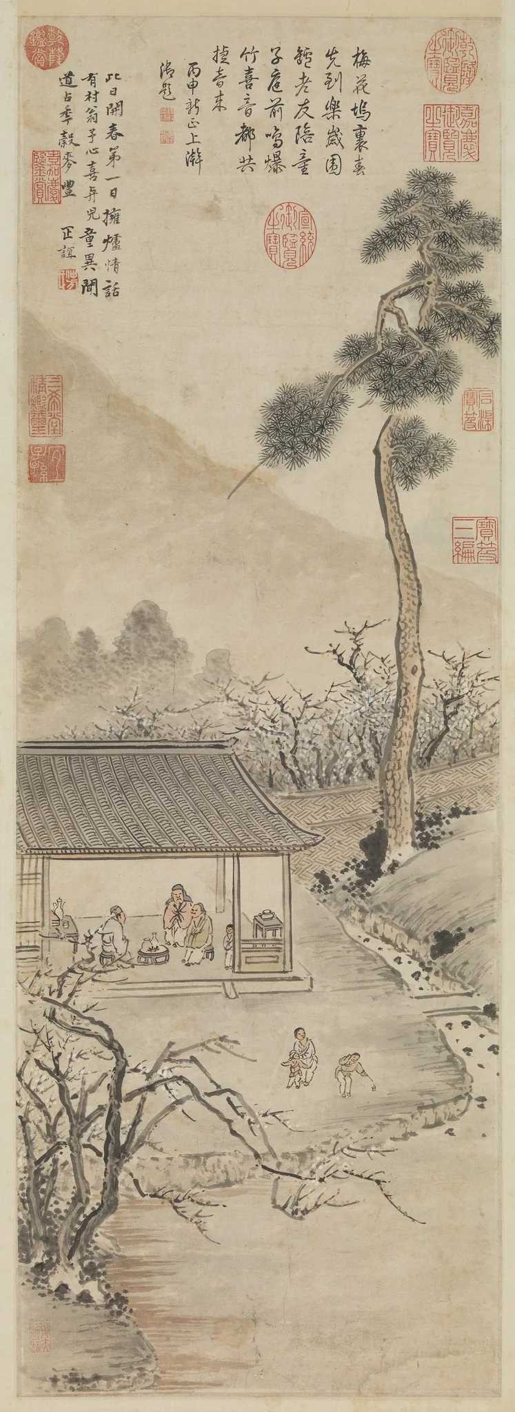 明顧正誼開春報喜 軸, detail
