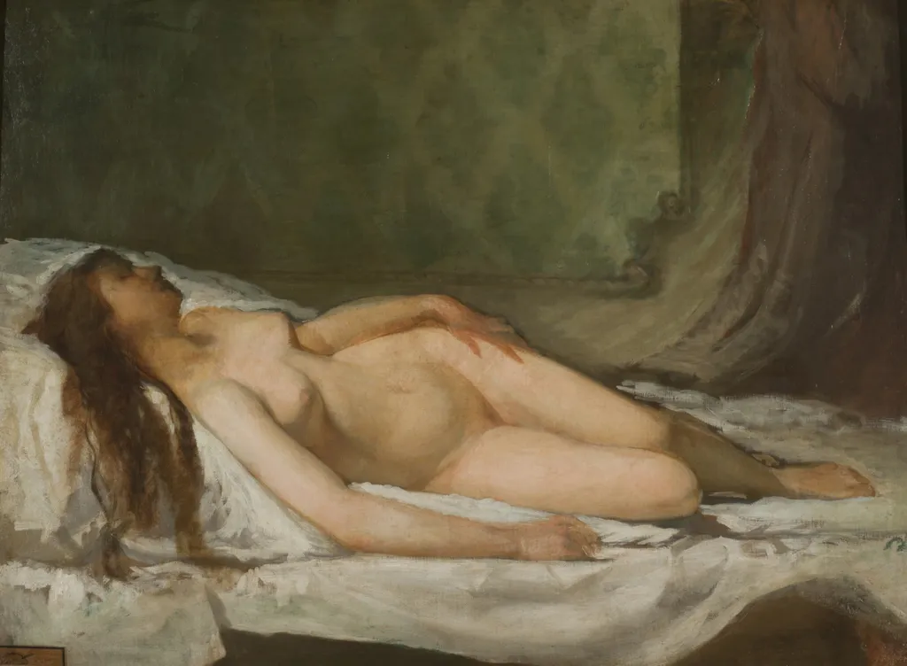Naked woman asleep, by Eduardo Rosales, oil, 1867