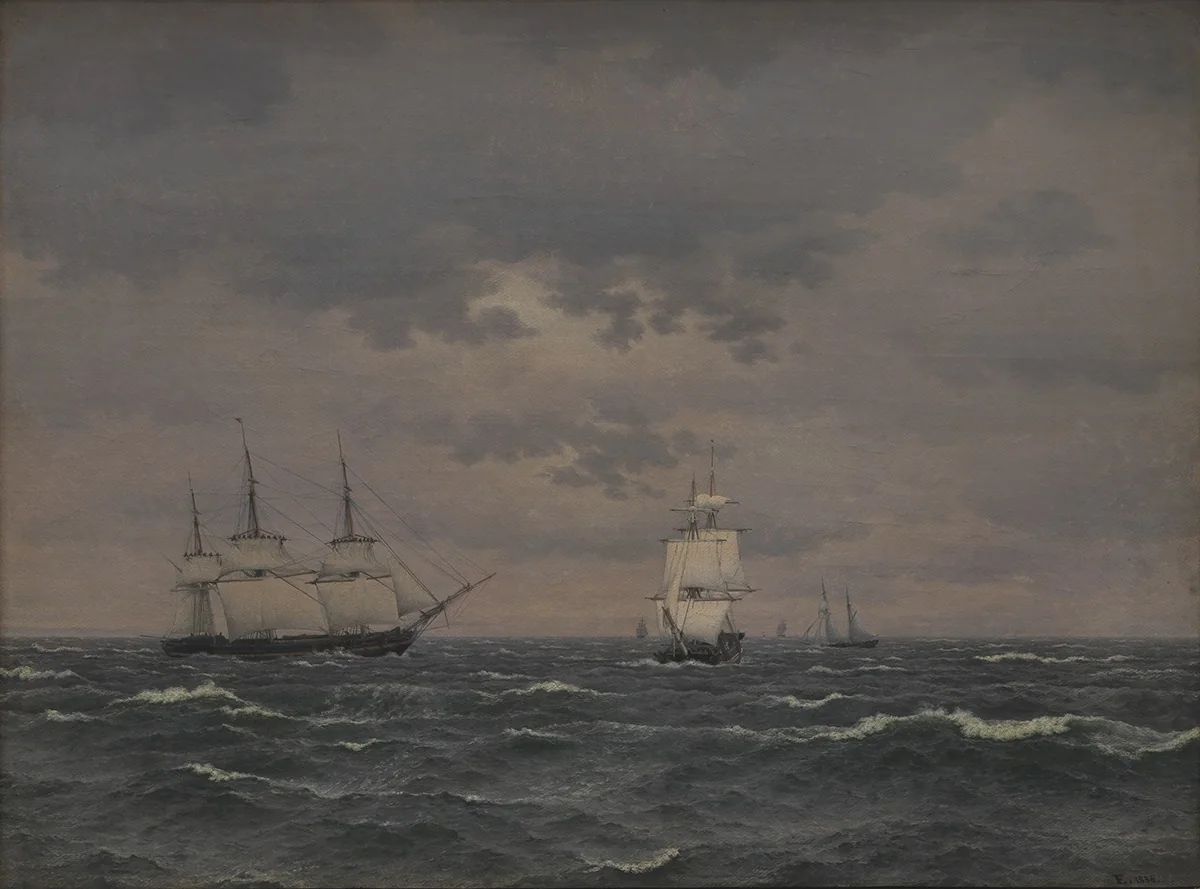 A Corvette Reefing Sails in a Freshening Wind and some other Ships, detail
