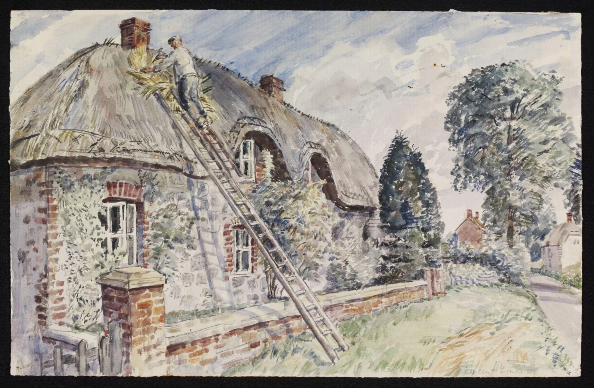 Mending the Thatch; A cottage at Little Avebury, detail