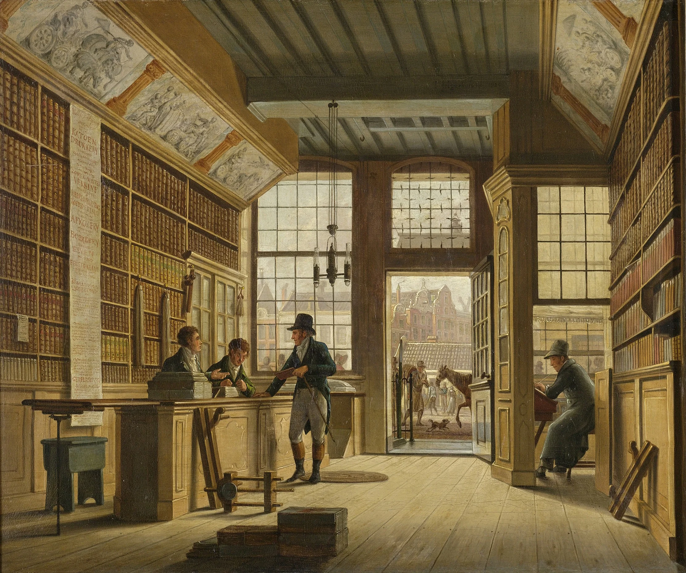 The Shop of the Bookdealer Pieter Meijer Warnars on the Vijgendam in Amsterdam, detail