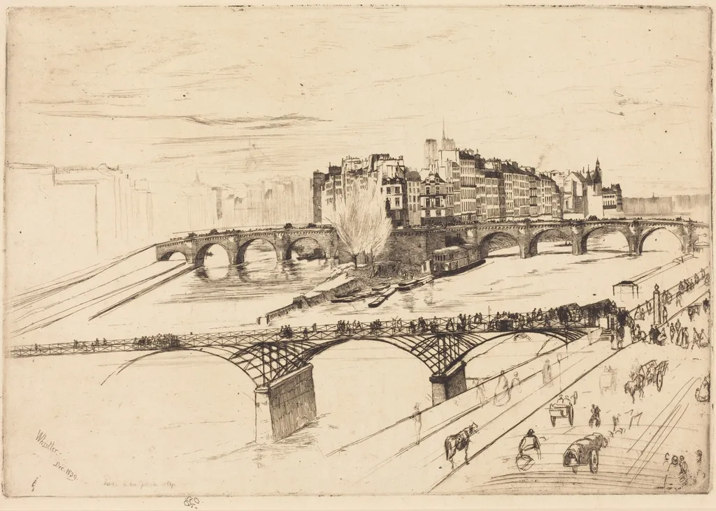 Isle de la Cite, Paris, by James McNeill Whistler, ink, 1859