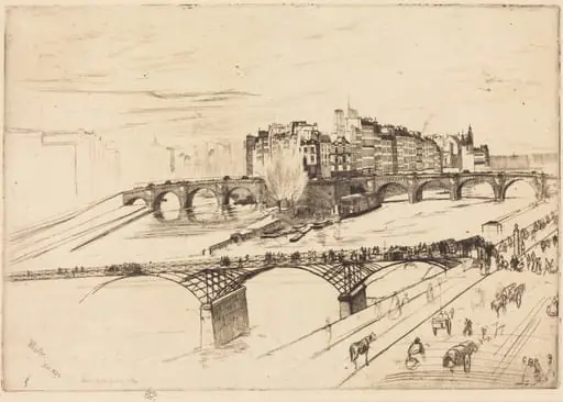 Isle de la Cite, Paris, by James McNeill Whistler, ink, 1859