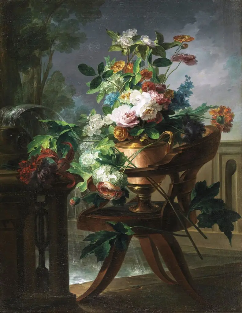 Flower Vase on a Chair, by Miguel Parra Abril, oil, 1844