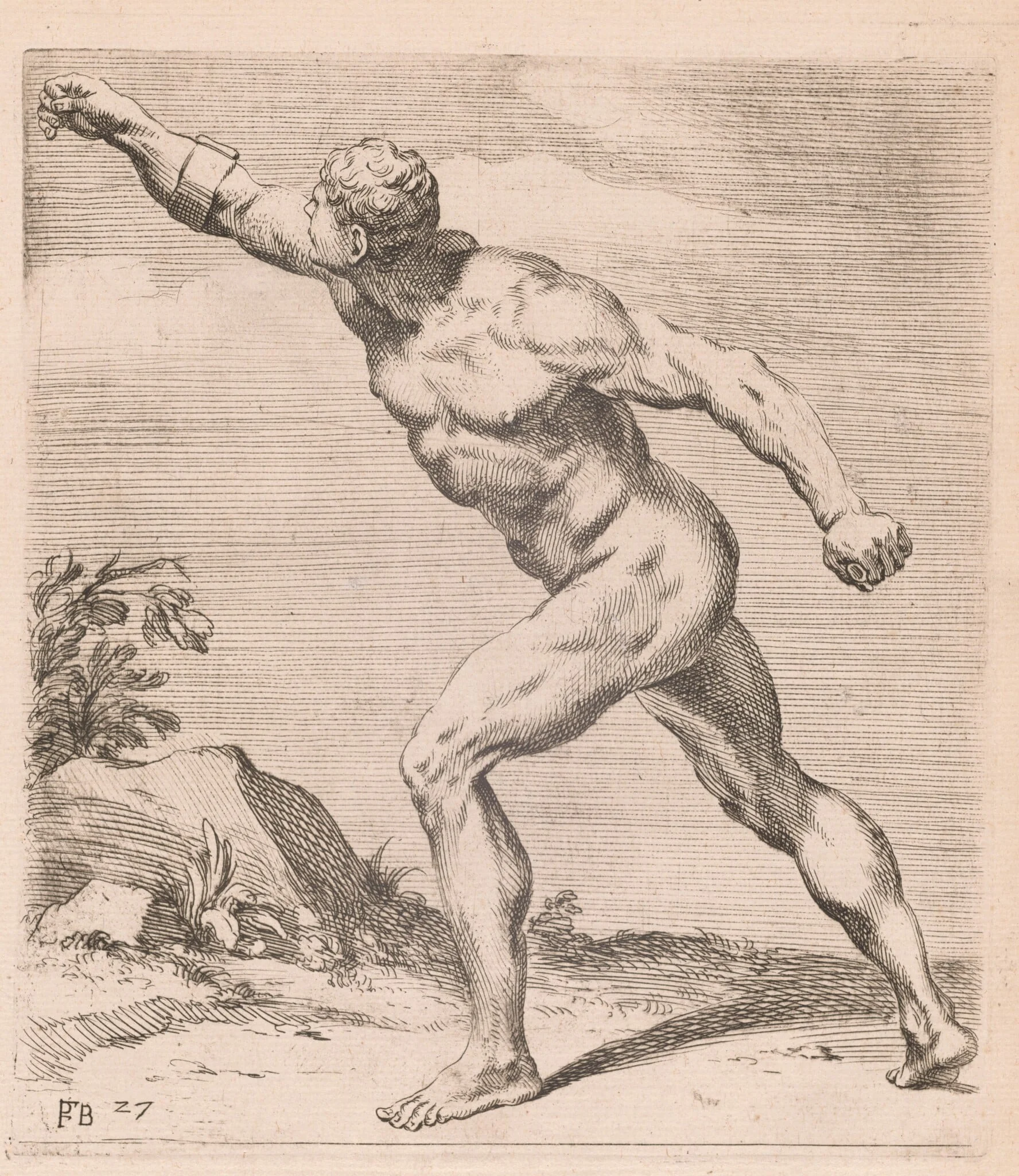 A Nude Fighting Man, side view, turned to left [plate 27], detail