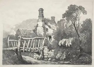 A Series of Ancient Buildings and Rural Cottages in the North of England:  Near Byland, by Samuel Prout, 1821