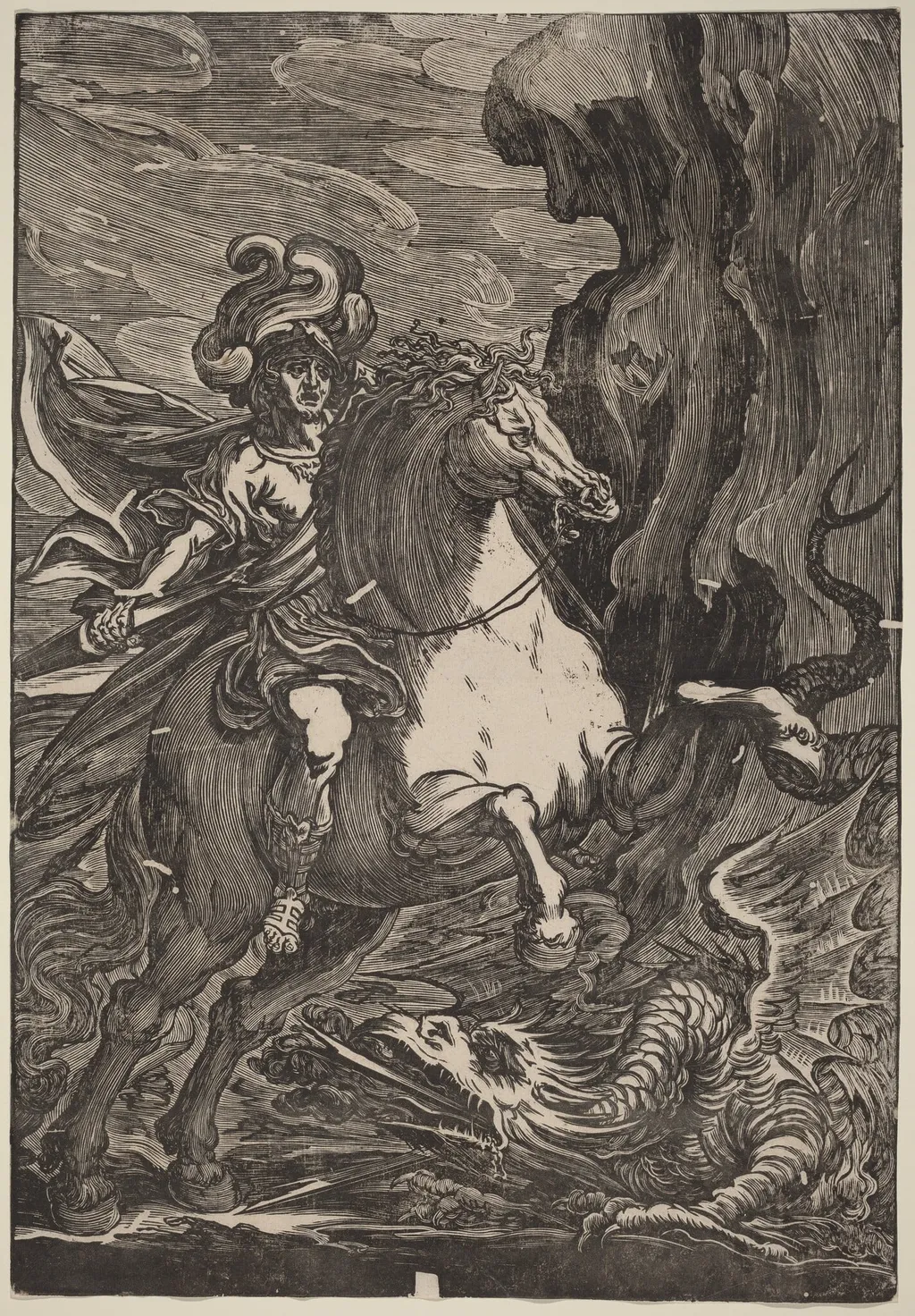 Saint George and the Dragon, by Giuseppe Scolari, ink, 1600