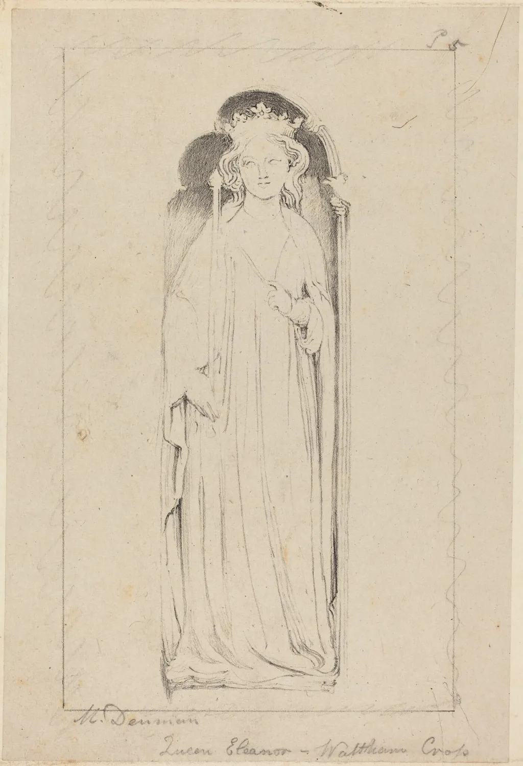 Queen Eleanor, from Waltham Cross, by Maria Denman, ink, 1829