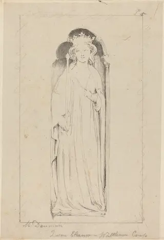 Queen Eleanor, from Waltham Cross, by Maria Denman, ink, 1829