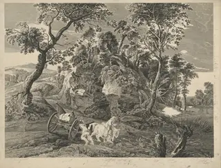 Landscape with Wagon, by John Browne, ink, 1771