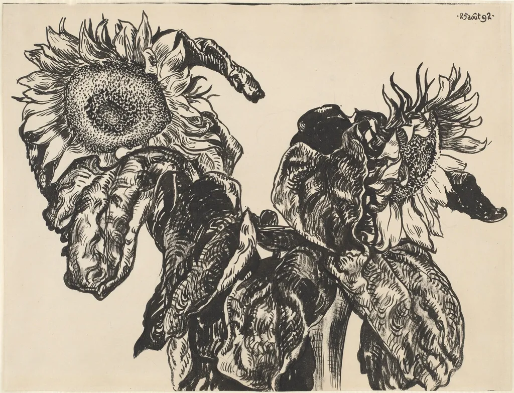 Sunflowers, by Georges Lemmen, ink, 1892