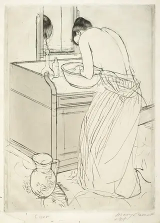Woman Bathing, by Mary Cassatt, ink, 1890