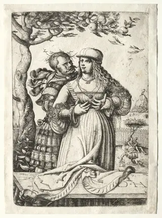 Soldier Embracing a Woman, by Daniel Hopfer, 1520