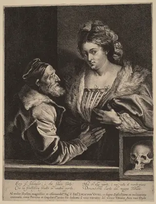 Titian and His Mistress, by Anthony van Dyck, ink, 1630