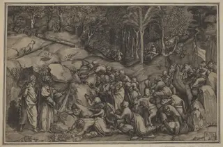 Moses Striking the Rock, by Lorenzo de Musi, ink, 1544