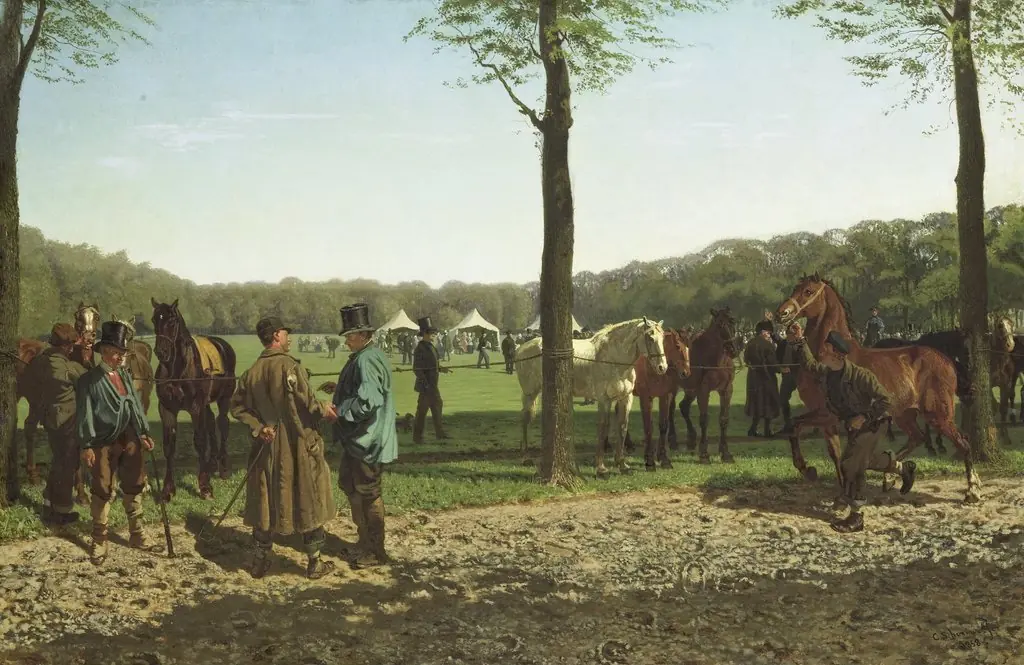 Horse Fair on the Maliebaan at The Hague, by Cornelis Albertus Johannes Schermer, oil, 1858