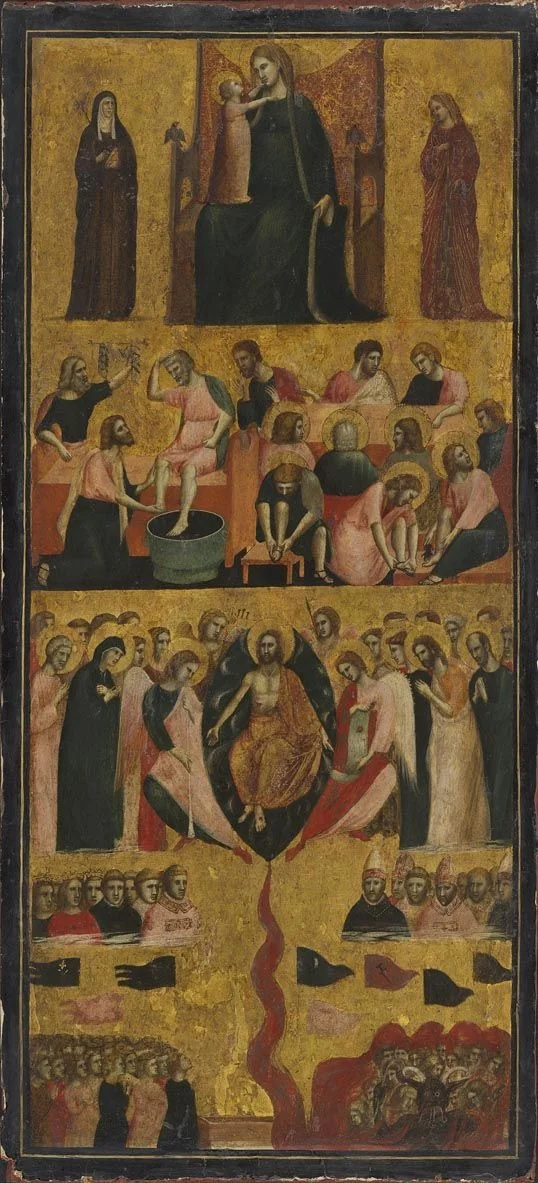 Altarflügel: Thronende Madonna mit zwei Heiligen, Fußwaschung Christi, Jüngstes Gericht, detail
