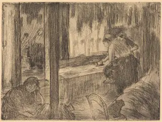 The Laundresses (Les blanchisseuses (La repassage)), by Edgar Degas, ink, 1880