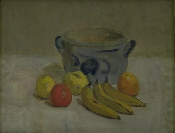 Still Life with Grey Jar, Apples and Bananas, detail