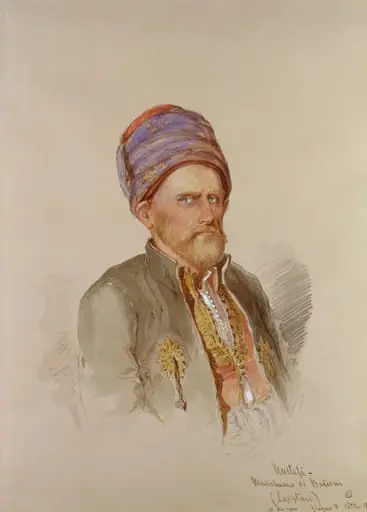 Portrait of Mustapha, a Muslim from Batum, by Aloysius Rosarius Amadeus Raymondus Andreas Preziosi, watercolor, 1852