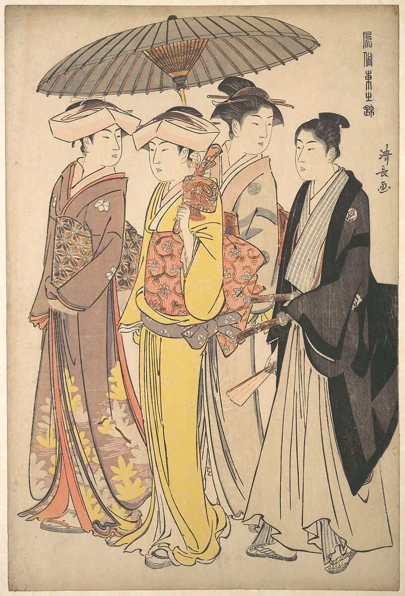 「風俗東之錦」 武家の息女と侍女と若党 |A Lady from a Samurai Household with Three Attendants, from the series A Brocade of Eastern Manners (Fūzoku Azuma no nishiki), detail