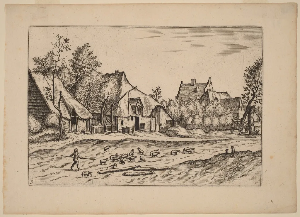 Farms in a Village, by Lucas van Doetechum, ink