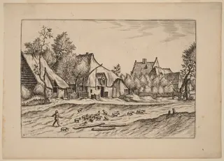 Farms in a Village, by Lucas van Doetechum, ink
