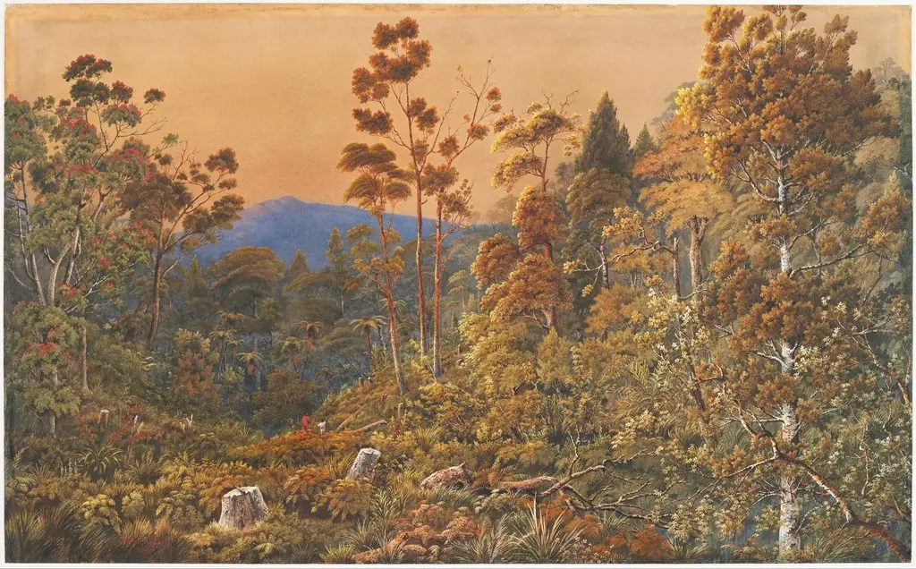 A golden eve, Waiheke Island, by Alfred Sharpe, watercolor, 1896