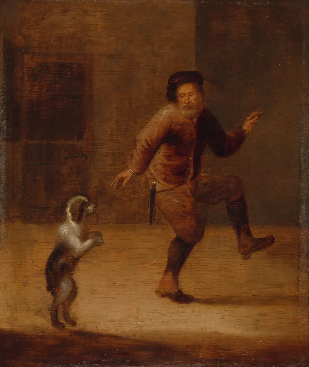 A Man Dancing with a Dog, by Hendrick Bogaert, unspecified, 1655