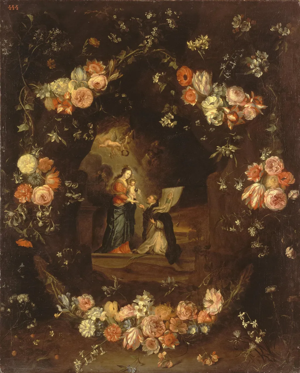 Madonna with the Child and St Ildephonsus Framed with a Garland of Flowers, by Jan van Kessel the Elder, oil, 1650