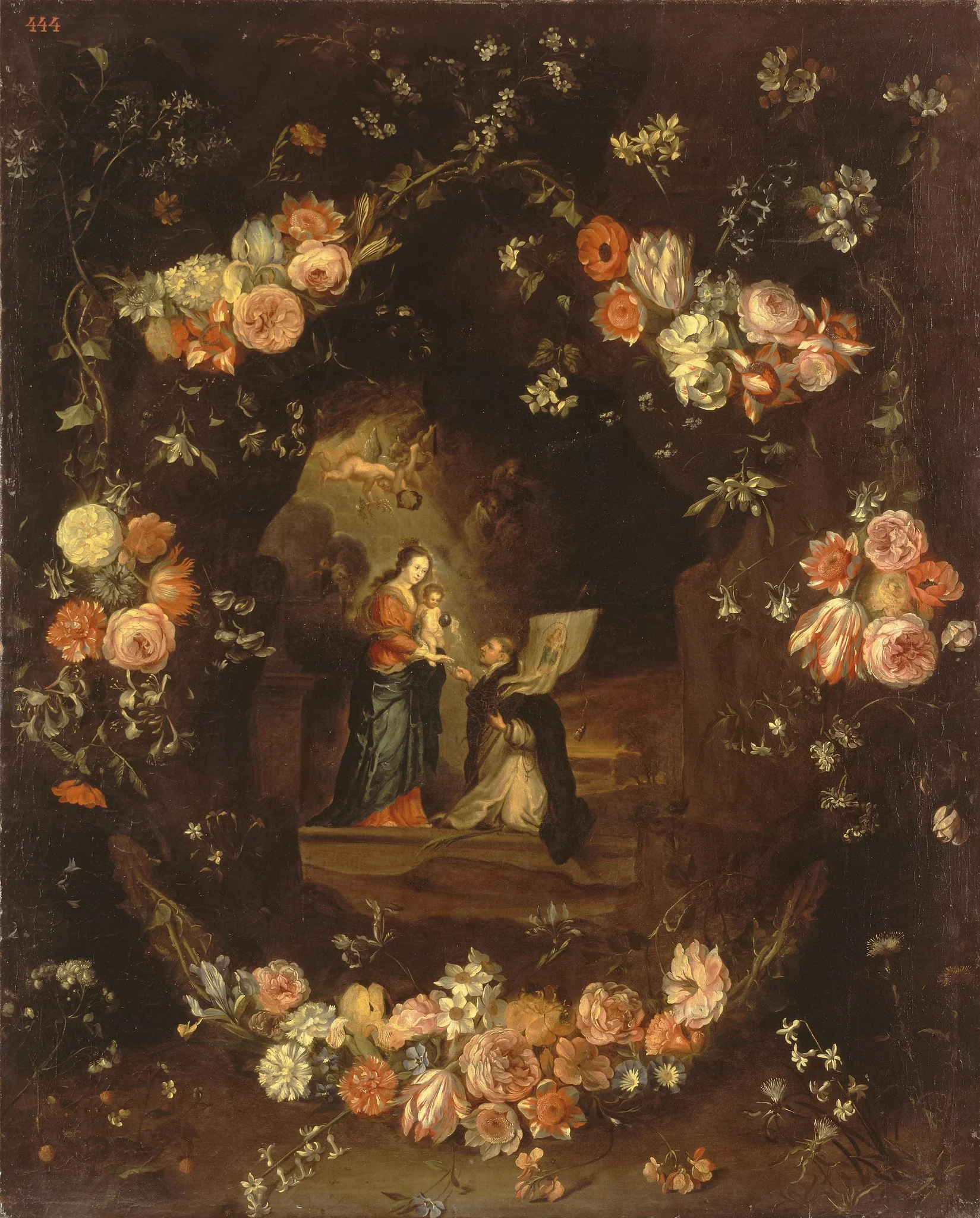 Madonna with the Child and St Ildephonsus Framed with a Garland of Flowers, detail