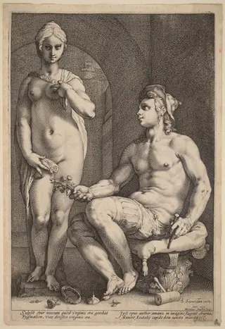 Pygmalion and Galatea, by Hendrick Goltzius, ink, 1593