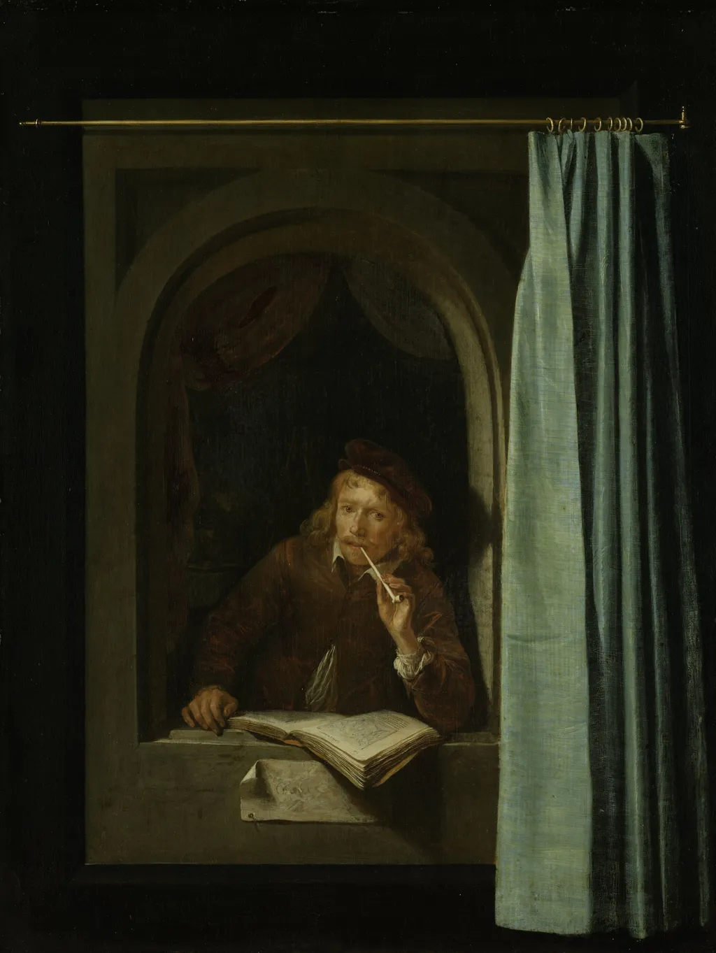 Man Smoking a Pipe, by Gerrit Dou, oil, 1650