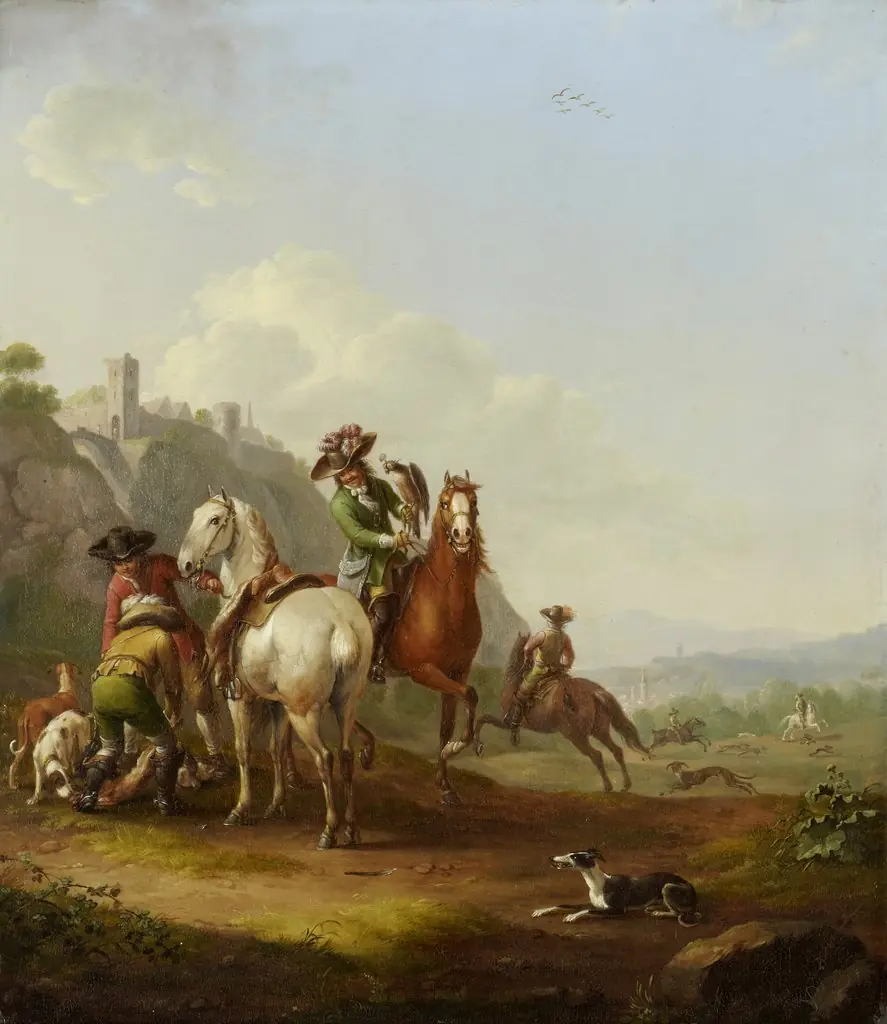 Hare-Hunt with Falconer, by Johann Georg Pforr, unspecified, 1794