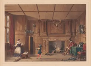 Fireplace in the Gatehouse, Kennelworth, Warwickshire, by Joseph Nash, ink, 1849