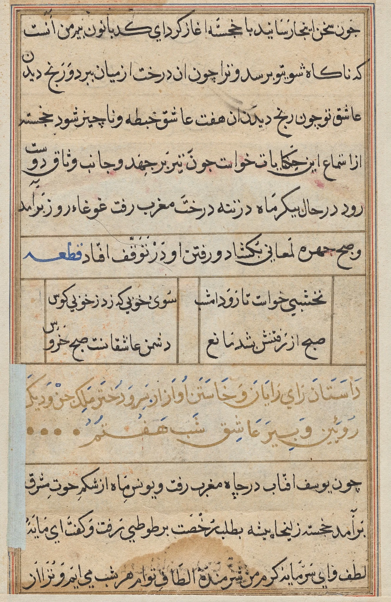 Page from Tales of a Parrot (Tuti-nama): text page, detail