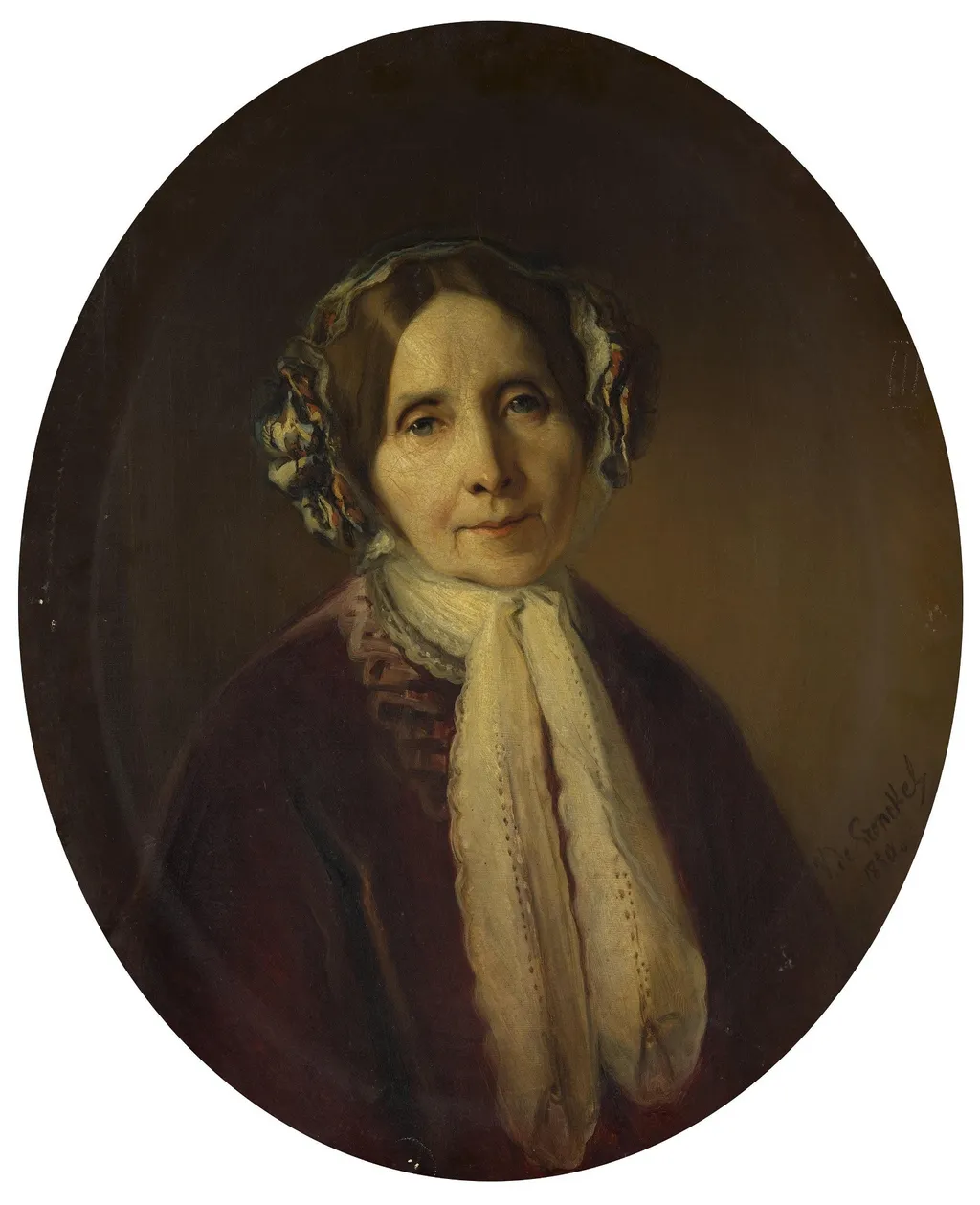 Portrait of an Elderly Woman, by Vital Jean De Gronckel, oil, 1850
