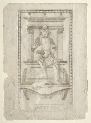 Mars (from the Tarocchi, series A:  Firmaments of the Universe, #45), by Master of the E-Series Tarocchi, 1467