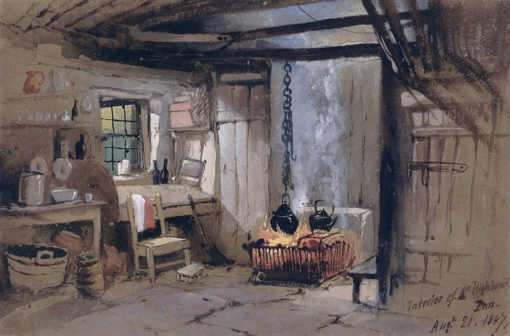 Interior of a Highland Inn, by Thomas Charles Leeson Rowbotham, watercolor, 21