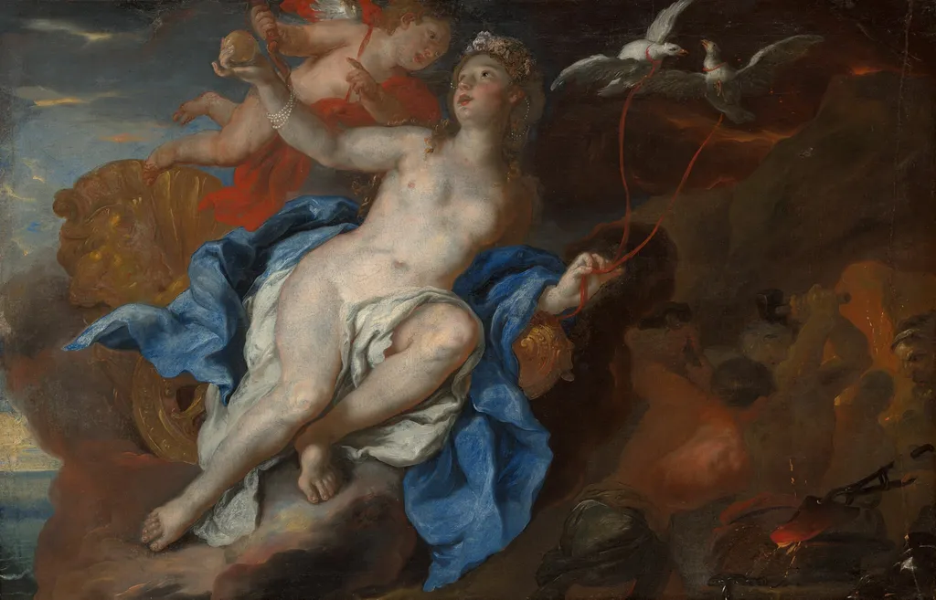 Venus and Cupid at the Forge of Vulcan, by Johann Michael Rottmayr, oil, 1695