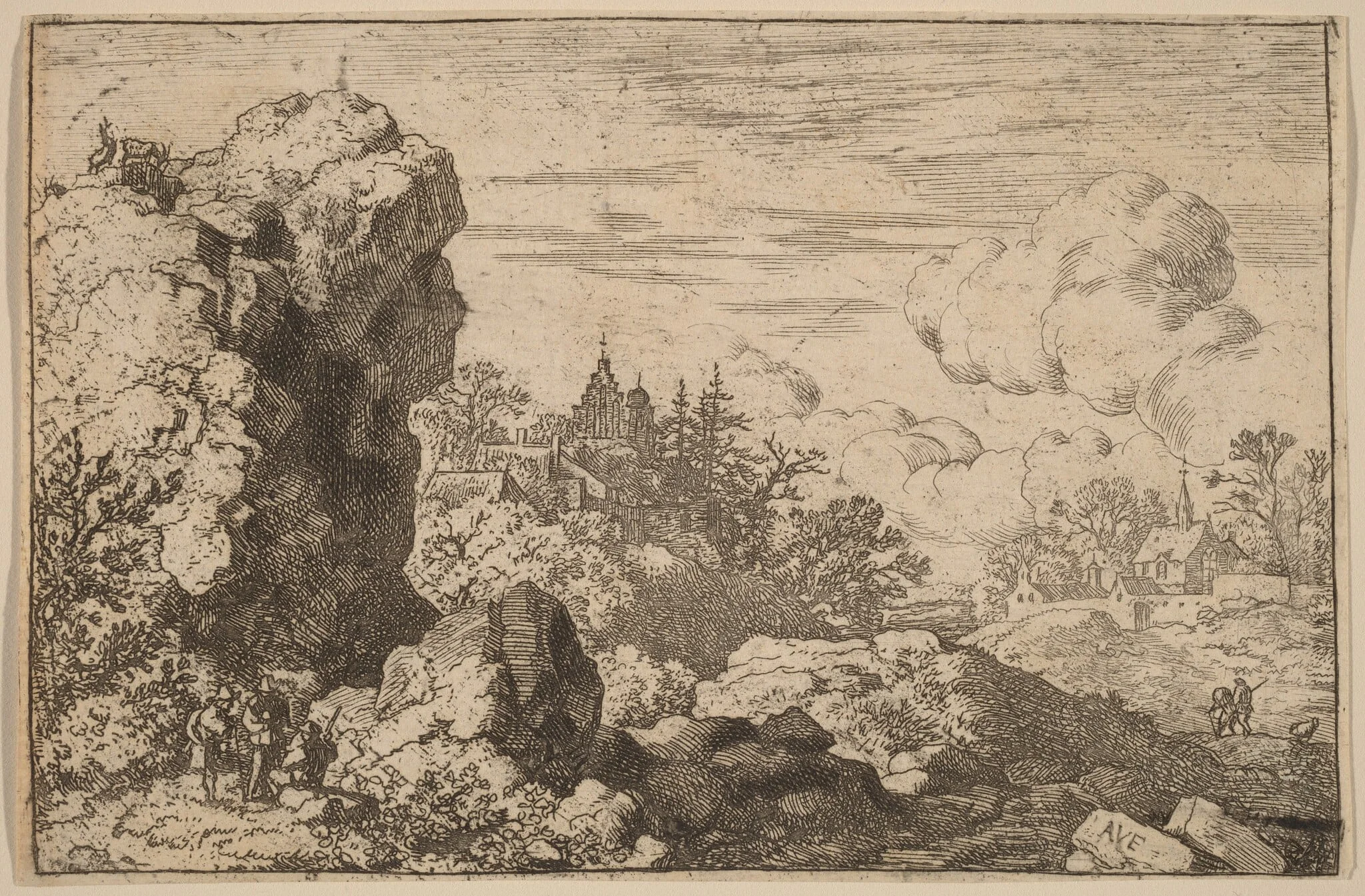 Three Travelers at the Foot of a High Rock, detail