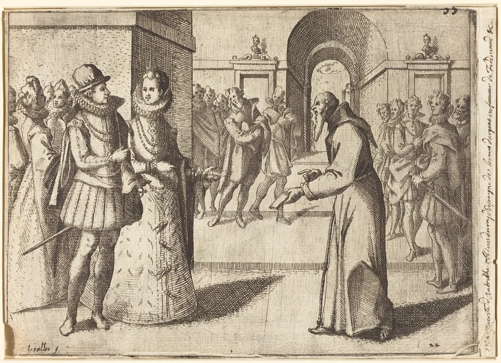 A Capucin bringing thanks of the King of Bavaria [recto], by Jacques Callot, ink, 1612