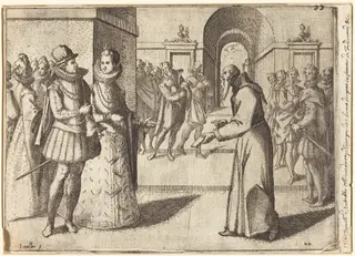 A Capucin bringing thanks of the King of Bavaria [recto], by Jacques Callot, ink, 1612