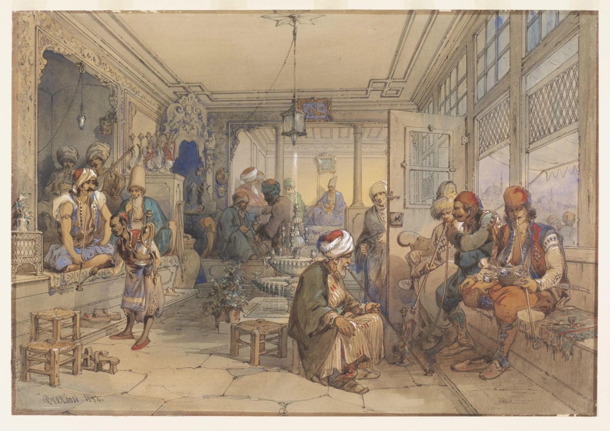A Turkish Coffee-House, Constantinople, detail